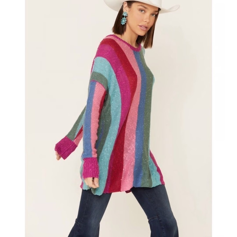 Show Me Your Mumu Sweater Womens XS Trina Madly Bonfire Striped Open Knit Tunic